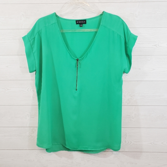 My Michelle Tops - My Michelle Green Zipper Blouse